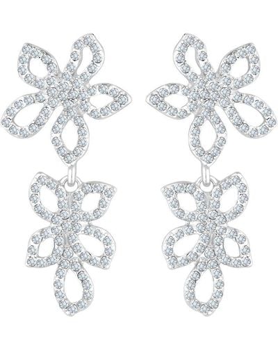 Lipsy Silver Fine Crystal Floral Drop Earrings - White