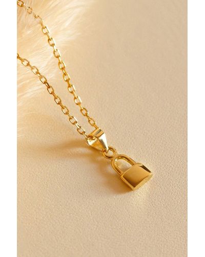 MUCHV Gold Adjustable Necklace With Padlock Pendant - Natural
