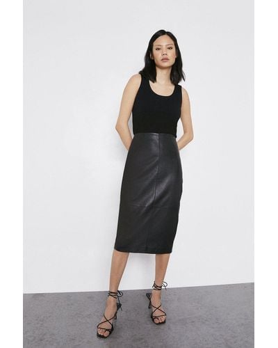 Warehouse Real Leather Pencil Skirt - Black