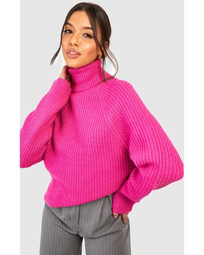 Boohoo Knitted Turtleneck Jumper With Raglan Sleeve - Pink