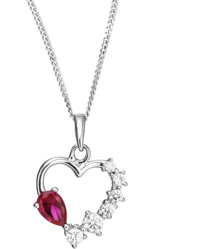 The Fine Collective Sterling Silver Cubic Zirconia & Created Ruby Heart Pendant Necklace - White