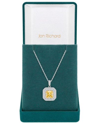 Jon Richard Rhodium Plated Yellow Cubic Zirconia Pendant Necklace - Gift Boxed - Green