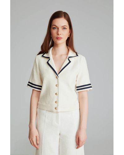 GUSTO Textured Cotton Jacket With Buttons - White