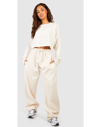 Boohoo Boxy Long Sleeve Top And Straight Leg Jogger Set - Natural