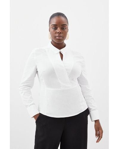 Karen Millen Plus Size Wrap Front Tailored Shirt - White