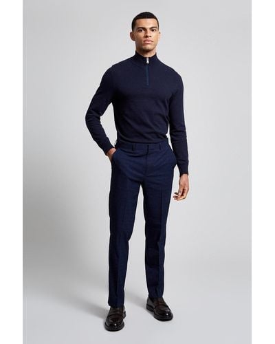 Burton Slim Fit Navy Tonal Grindle Suit Trousers - Blue