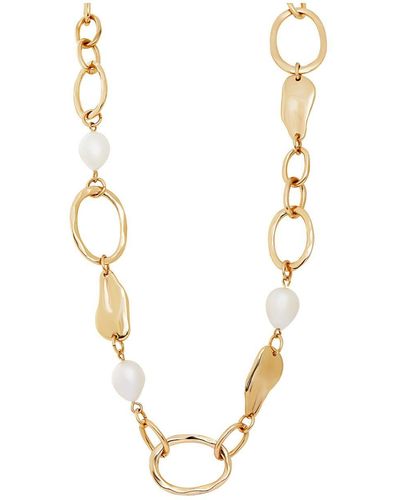 Mood Gold Polished And Baroque Pearl Chain Necklace - Metallic
