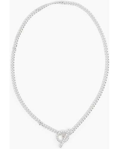 Boohoo Diamante T Bar Curb Chain - White
