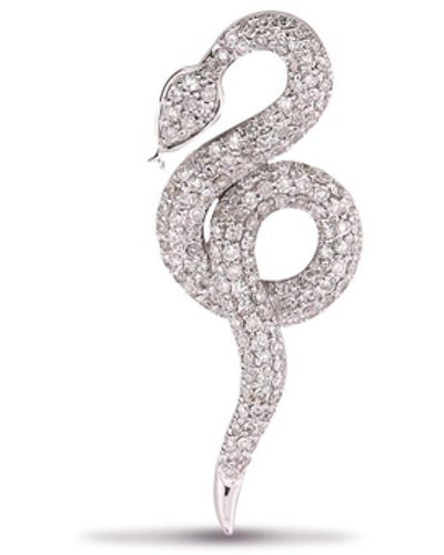Jewelco London 9ct White Gold 0.86ct Diamond Curled Snake Charm Pendant - Metallic