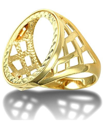 Jewelco London 9ct Gold Thick Basket Full Sovereign Mount Ring - Jrn170-f - Metallic