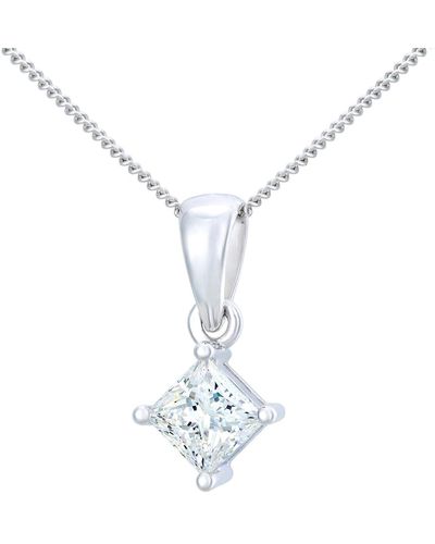 Jewelco London 18ct White Gold Princess 3/4ct Diamond Solitaire Necklace 18" - Pp0axl4838w18jpk