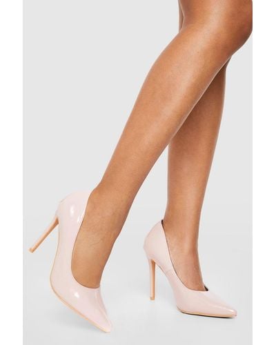 Boohoo Wide Width High Stiletto Patent Court Shoes - Natural