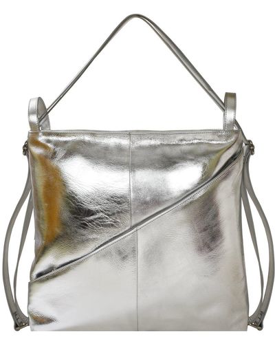Sostter Silver Metallic Leather Convertible Tote Backpack - Grey