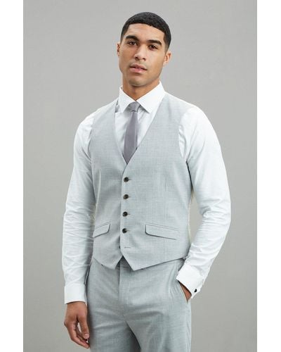 Burton Slim Fit Light Grey Marl Texture Waistcoat