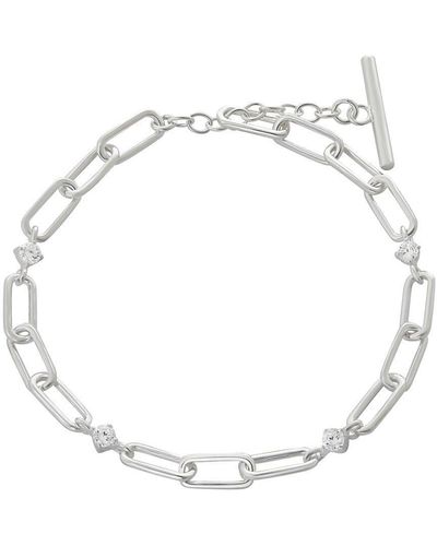 Simply Silver Sterling Silver 925 With Cubic Zirconia Station T Bar Bracelet - White