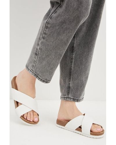 Dorothy Perkins Wide Fit Comfort White Flora Footbed Sandals - Grey