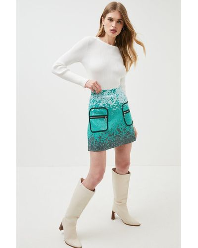 Karen Millen Ombre Sparkle Knit Skirt - Blue