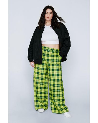 Nasty Gal Plus Size Plaid Wide Leg Trousers - Green