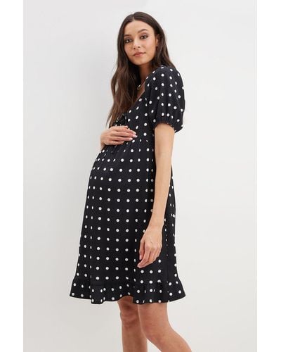 Dorothy Perkins Maternity Mono Spot Print Ruched Mini Dress - White