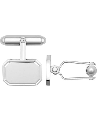 Jewelco London Silver Polished Octagon Rectangle Swivel Back T-bar Cufflinks - Acl025 - Metallic