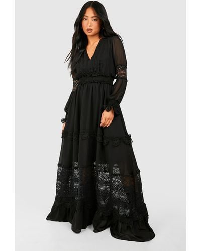 Boohoo Petite Boho Lace Detail Tierred Maxi Dress - Black