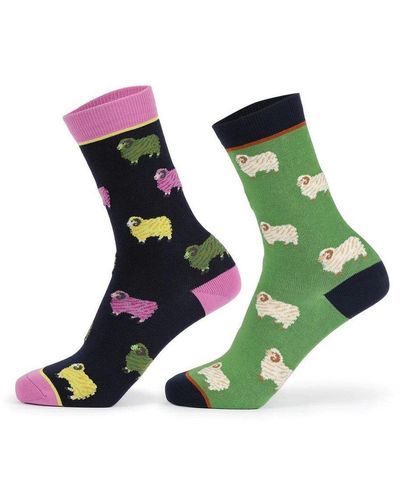 Aubrion Sheep Bamboo Socks Pack Of 2 - Green