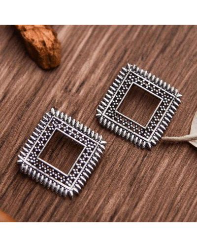 The Colourful Aura Oxidised Square Studs Jhumkis Earrings - Brown