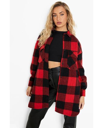 Boohoo Oversized Heavy Check Shirt - Red