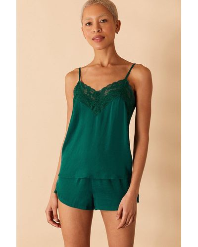 Accessorize Satin Lace Trim Vest Pyjama Set - Green