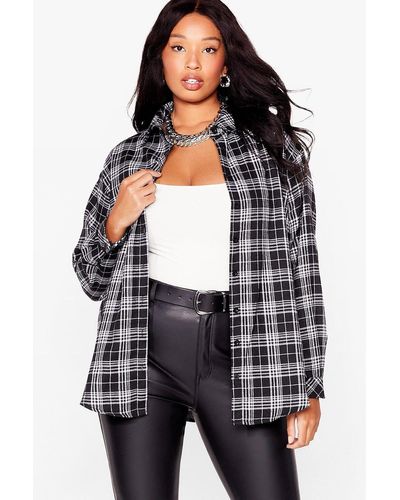 Nasty Gal Plus Size Cosy Oversized Check Shirt - Grey