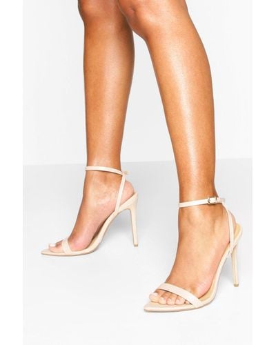 Boohoo Barely There Pointed Toe Two Part Heel Sandals - Natural
