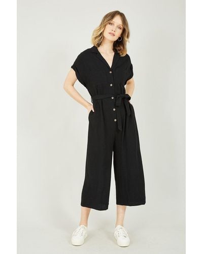 Yumi' Button Up Jumpsuit In Black