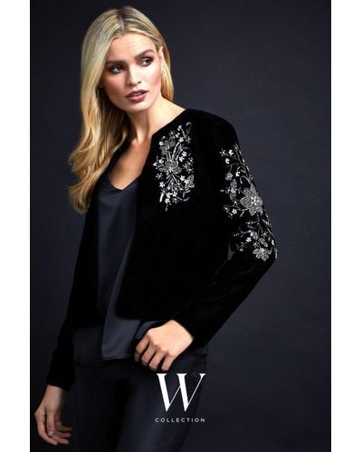 Wallis Black Sequin Embroidered Velvet Blazer - Blue