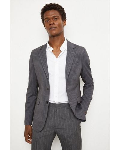 Burton Slim Fit Grey Stripe Jersey Suit Jacket