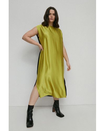 Warehouse Plus Satin Colour Block Column Midi Dress - Green