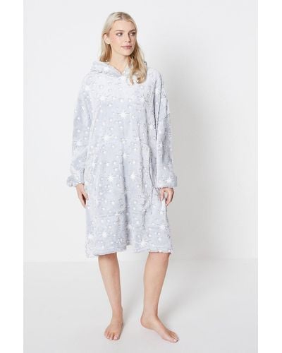DEBENHAMS Loungable Sparkle Star Luxury Fleece Snuggle Hoodie - White