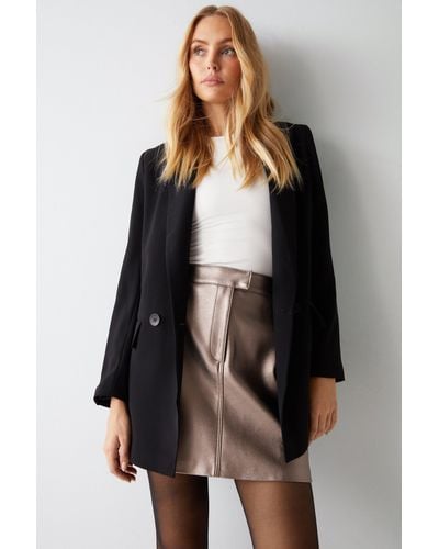 Warehouse Premium Faux Leather Metallic Mini Skirt - Black