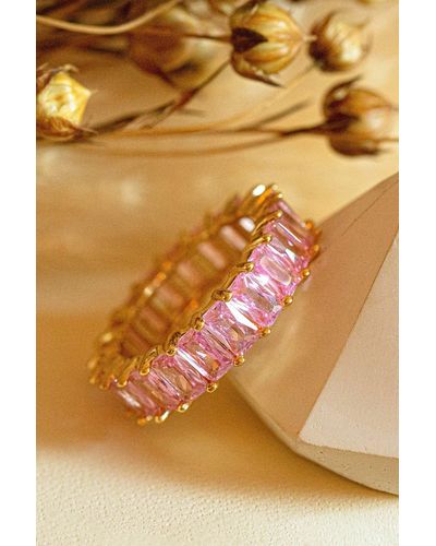 MUCHV Gold Stacking Ring With Pink Stones - Metallic