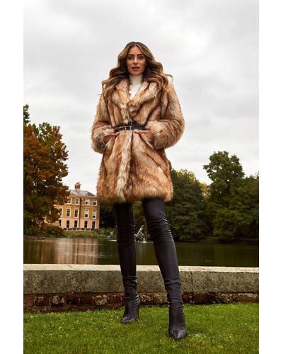 Karen Millen Lydia Millen Tipped Faux Fur Long Coat - Natural