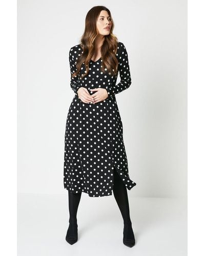 Wallis Spot Print Midi Dress - Black