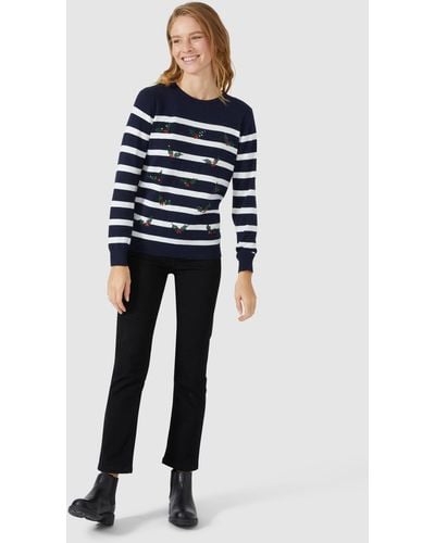 MAINE Holly Embroidered Stripe With Cashmere Jumper - Blue
