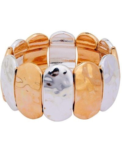 Mood Two Tone Hammered Wide Stretch Bracelet - White
