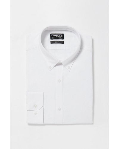 DEBENHAMS White Long Sleeve Slim Fit Oxford Shirt