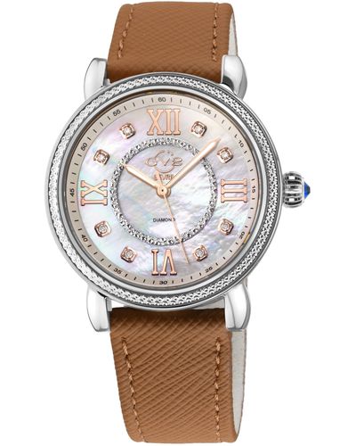 Gv2 Marsala Diamond , Genuine Beige Saffiano Vegan Leather Strap Swiss Quartz Watch - Grey