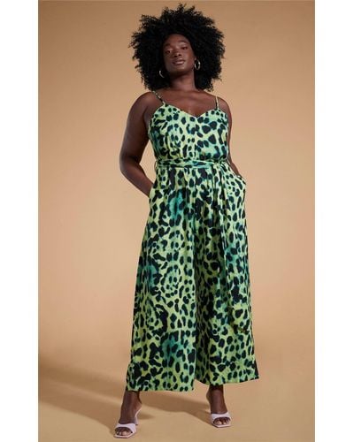 Dancing Leopard Gabriella Leopard Print Jumpsuit Stylish Spaghetti Strap Playsuit - Green