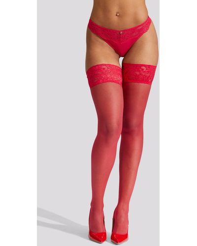 Ann Summers Lace Top Glossy Hold Up - Red