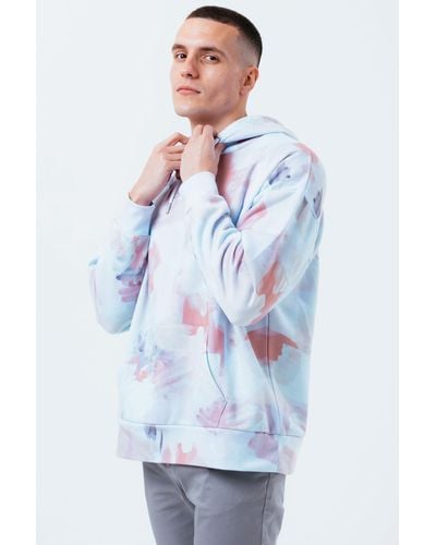 Hype Blue Watercolour Oversized Pullover Hoodie - White