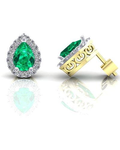 Jewelco London 9ct Gold Cz Earrings Stud Earrings - G9e8104em - Green