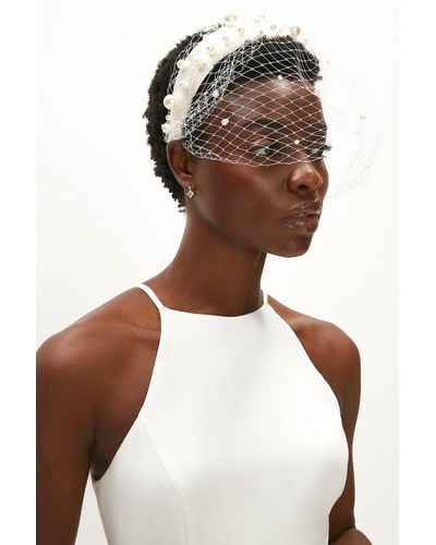 Coast Netted Fascinator Headband With Beaded Detail - White