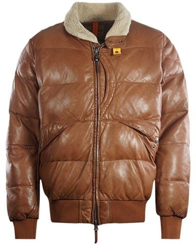 Parajumpers Alf Leather Clay Brown Distressed Leather Bomber Jacket